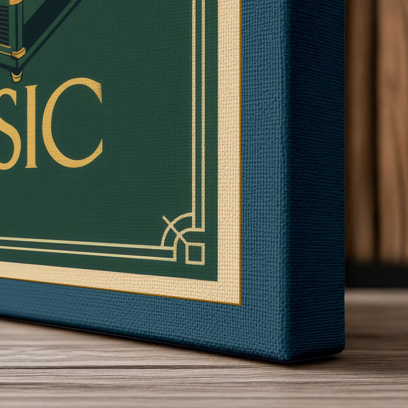Music Appreciation Art Deco - Wrapped Canvas, 18x12 - 45.7 x 30.5 cm, Teal Border