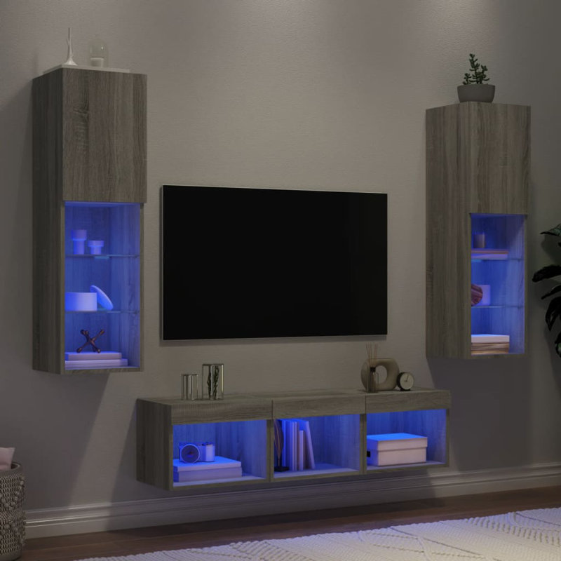 Calyse Unfinished Entertainment Center for TVs up to 24" with Fireplace Included, 120cmH x 30.5cmW x 30cmD, Sonoma Grey