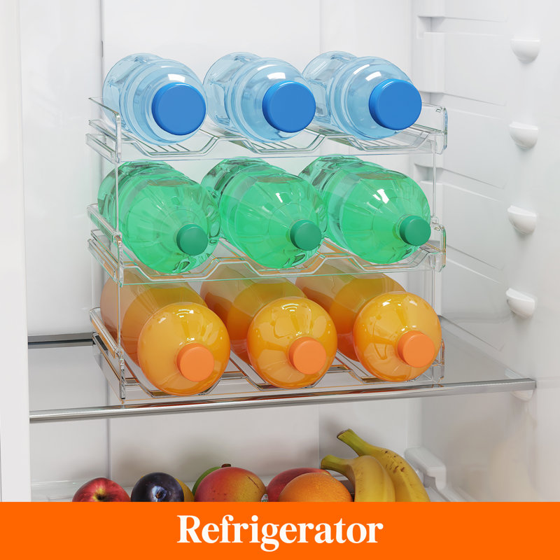 Stackable Water Bottle Organiser For Cupboard, Freezer, Pantry - Plastic Bottle Holder Wine Rack For Kitchen Countertop Storage, Cupboard, Office - Pack Of 3, Each Rack Holds 3 Containers