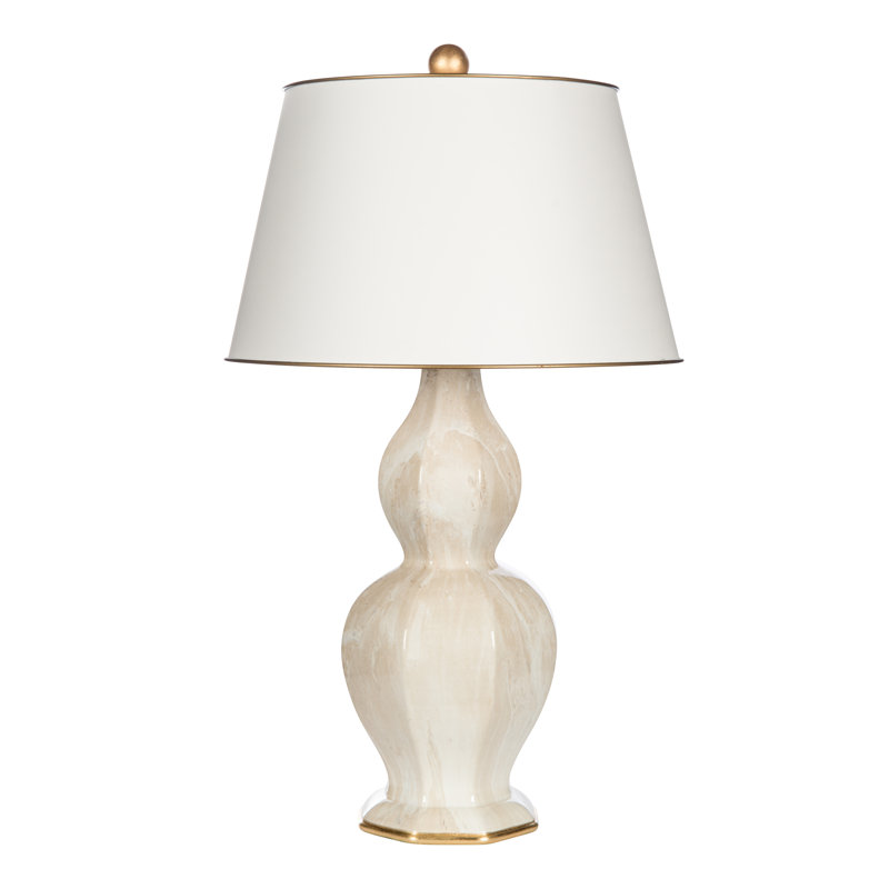 Elegant Cream Marble Table Lamp with Off-White Parchment Shade