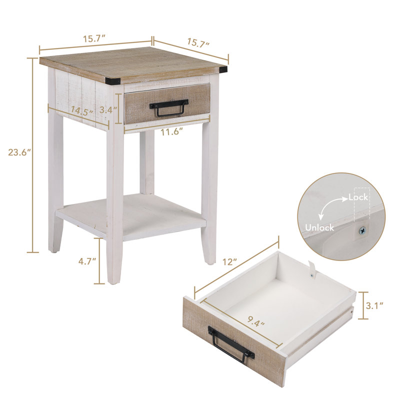 Table de chevet et table de bout en bois massif l 15,7 po Maymona (ensemble de 2)