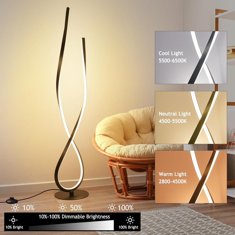 Spiral LED Floor Lamp With Remote Control, 59" Tall Modern Standing Lamp, Dimmable Bright Light For Living Room, Bedroom, Office, And Home