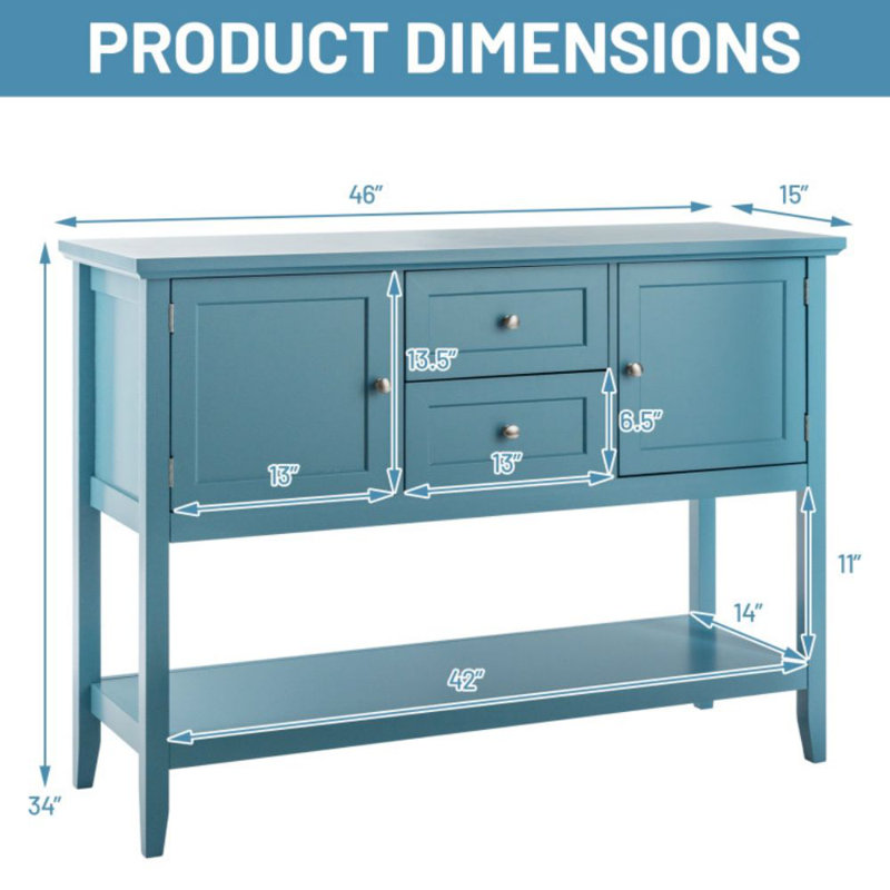 Buffet Red Barrel Studio® avec 2 tiroirs de rangement et 2 armoires, Bleu