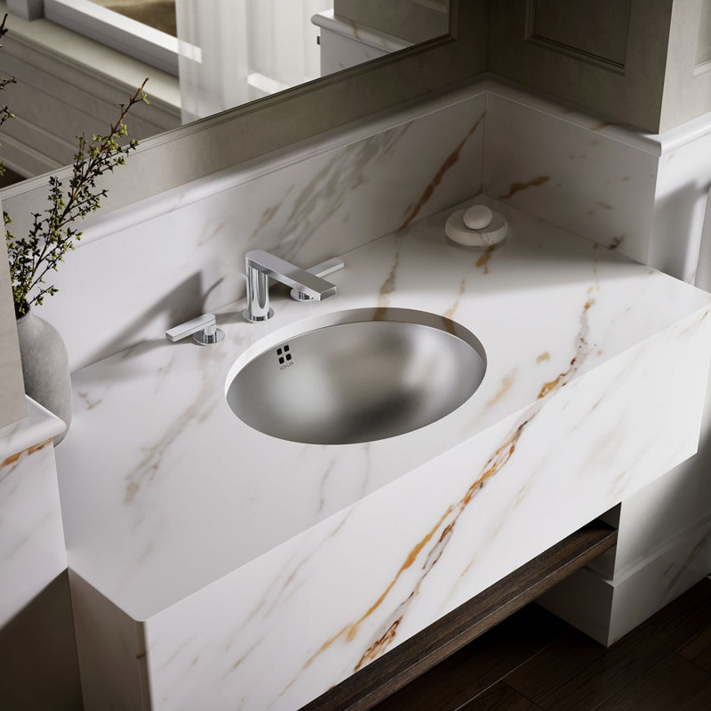 Bachata Metal Oval Undermount Bathroom Sink with Overflow, Luster