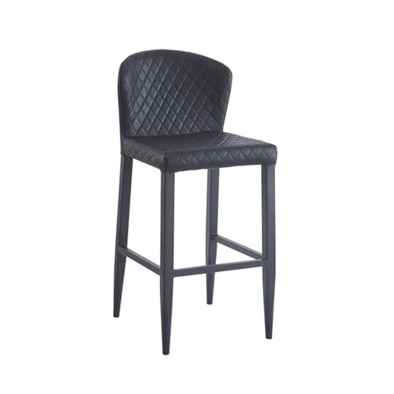 Tabouret de bar d'intérieur en acier à motif de losanges avec dossier et siège en vinyle noir