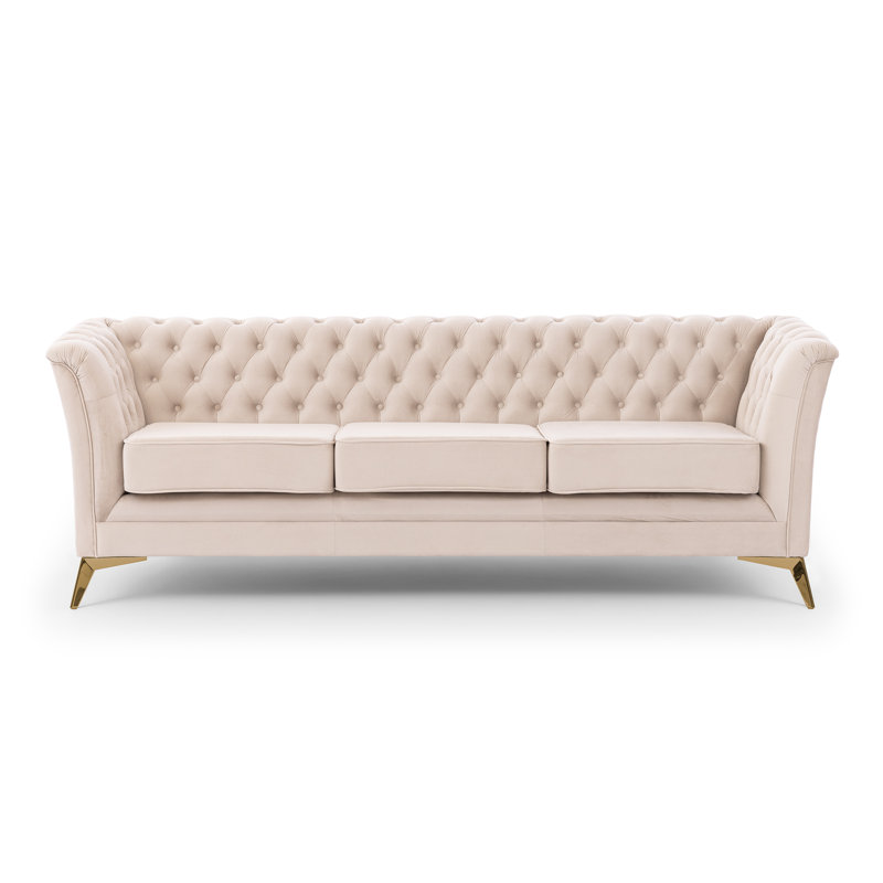 Whitby 3 Seater Velvet Sofa, Gold, Beige