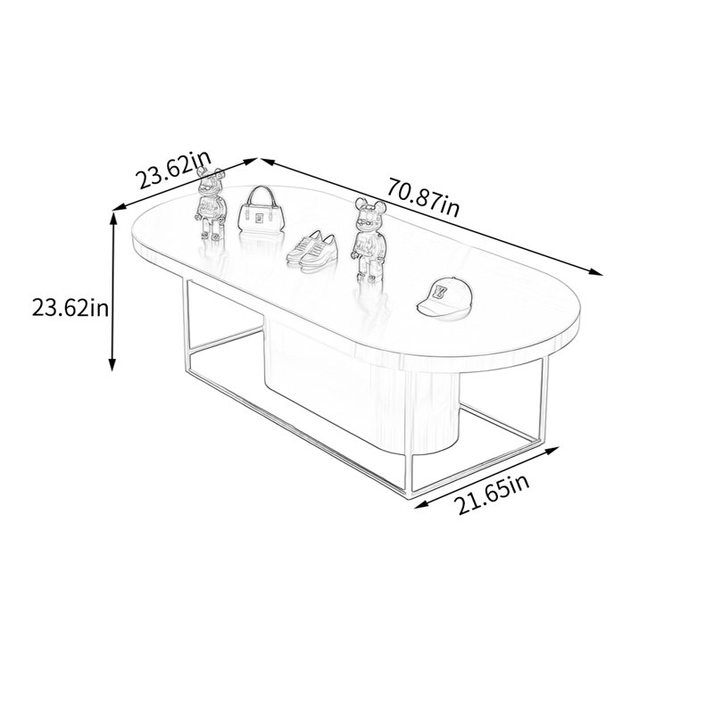 Table de présentation ovale en acier inoxydable, H 23,62 po x l 70,87 po x P 23,62 po