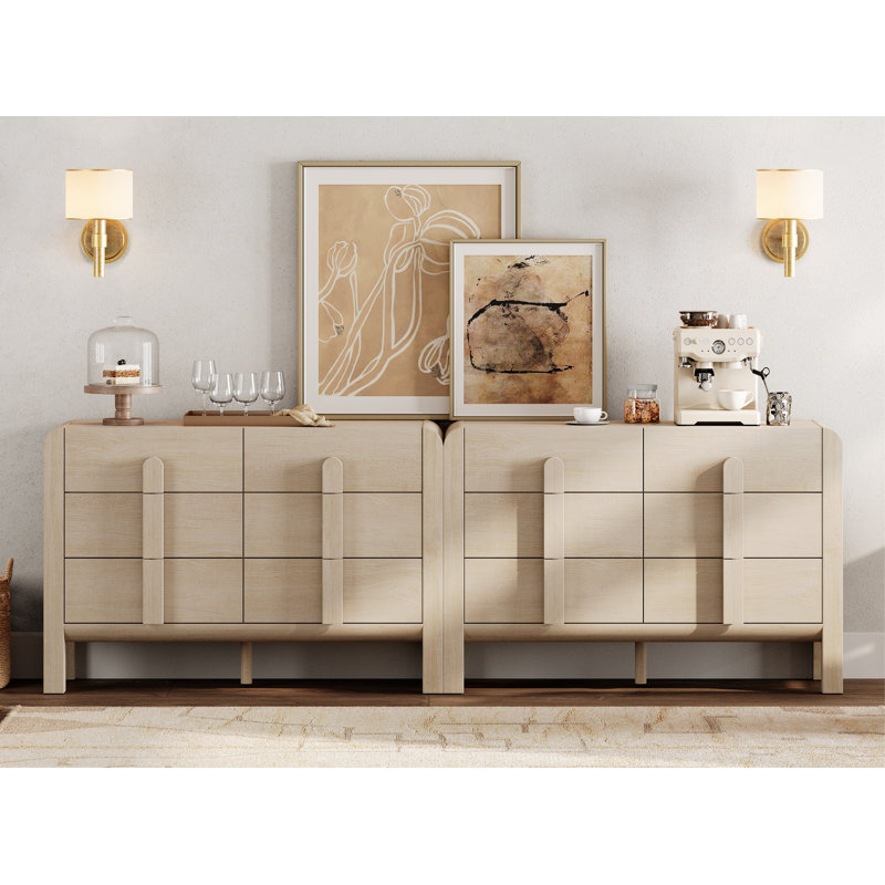 Ensemble de commodes 6 tiroirs Adora Mid Century, Beige