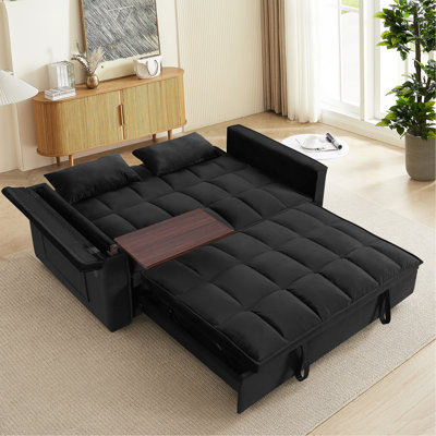 Canapé-lit 55,5 po 3-en-1 pliable, canapé double en velours moderne, canapé-lit à dossier réglable, sac de rangement et oreiller, bureau d'ordinateur portable caché avec port USB, convient au salon, à la chambre à coucher