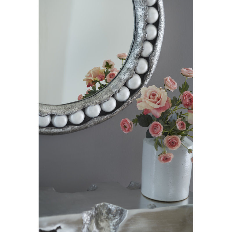 Pearl Mirror, Round, Silver Leaf