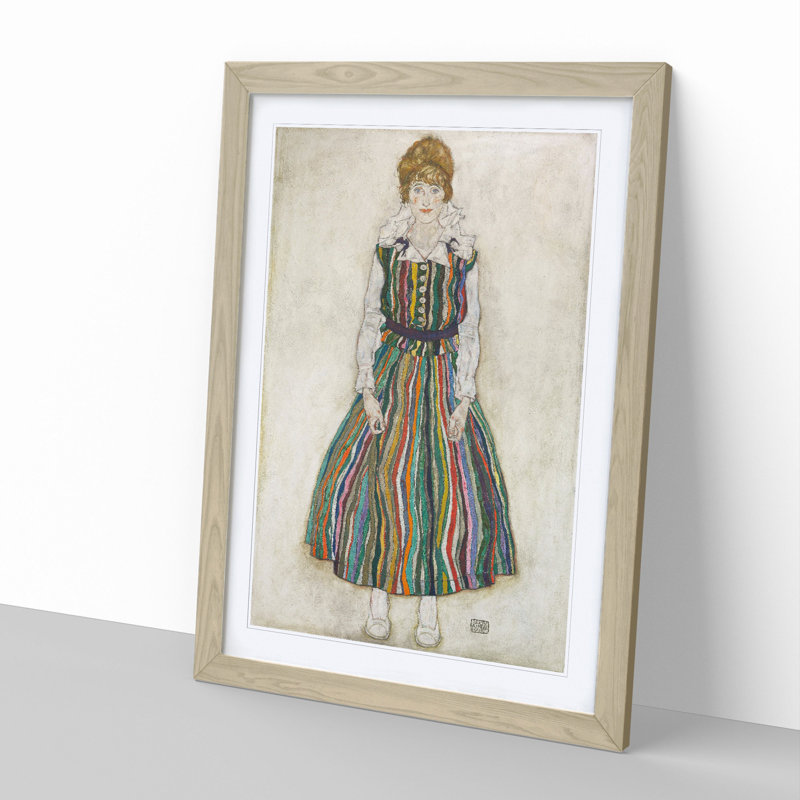 Portrait of Edith by Egon Schiele - Framed Print, 65cm H x 48cm W x 2cm D, Oak Framed