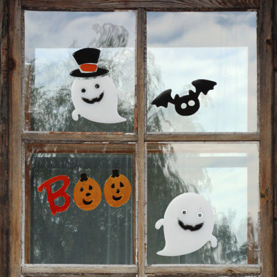 Pumpkin And Ghost "Boo" Halloween Gel Window Clings