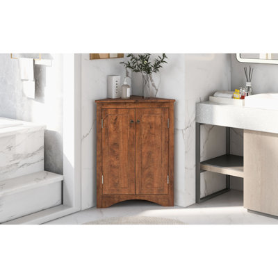 Brown Triangle Bathroom Storage Cabinet With Adjustable Shelves, Freestanding Floor Cabinet For Home Kitchen(Old SKU:WF291467AAD)