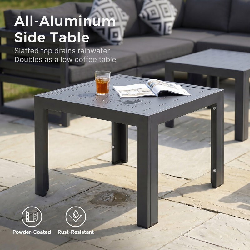 Ensemble de conversation modulaire en aluminium 8 pièces pour 8 personnes avec coussins et 2 tables d'appoint, canapé modulaire d'extérieur en forme de L 8 pièces