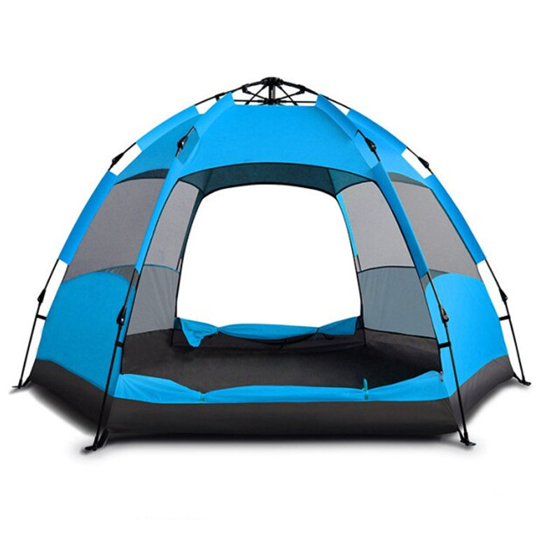 Tente hexagonale double pour 5 à 7 personnes, Bleu