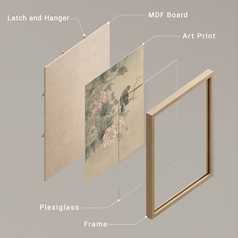"Poème chinois pour fleurs de pivoine", reproduction d'art encadrée, affiches, petit art mural, Naturel, H 14 po x l 11 po