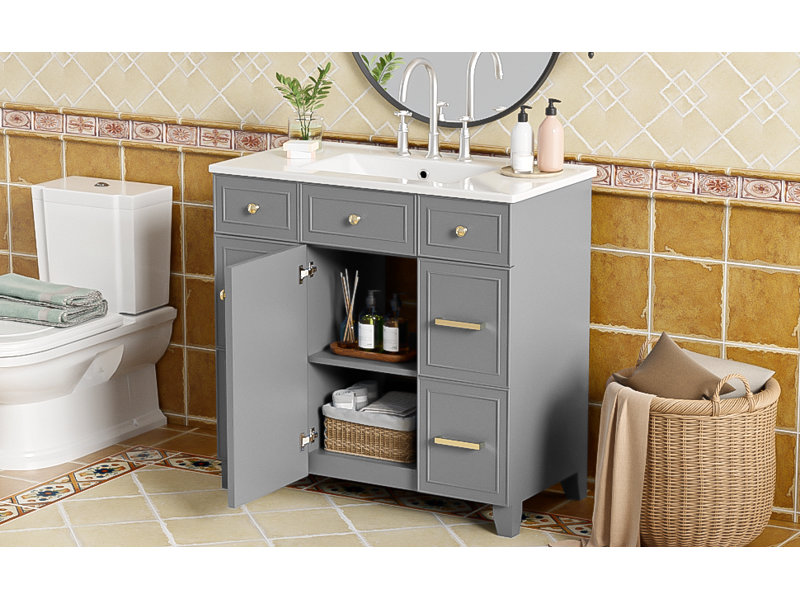 Meuble-lavabo 36 po avec lavabo en céramique, Gris