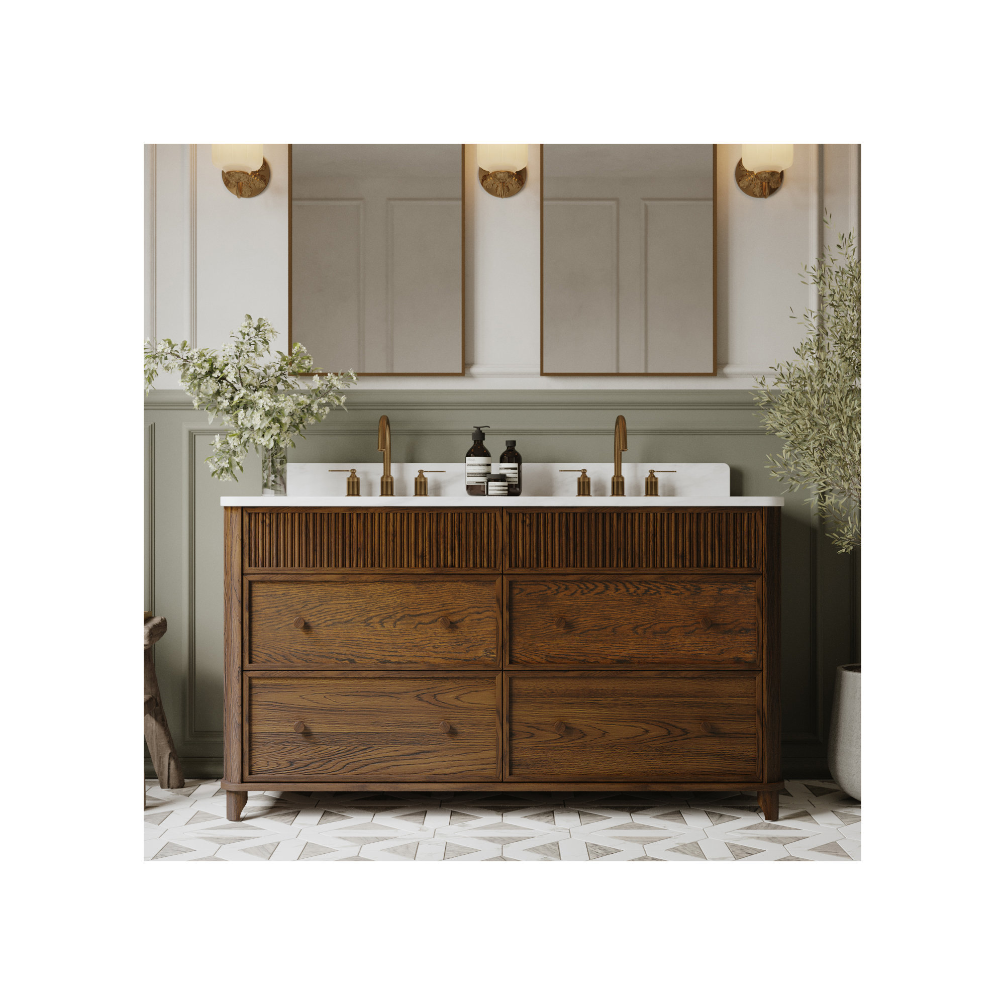 Kennedy Bathroom Vanity In Natural Enhanced Oak, Enhanced Brown Oak, 60"