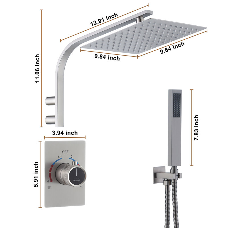 Brushed Nickel Multi-Head Rain Shower System with Handheld