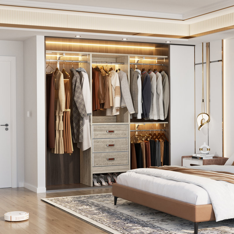 19'' - 60'' W Closet System with Drawers and Hanging Rods(Cut to Fit), White Oak