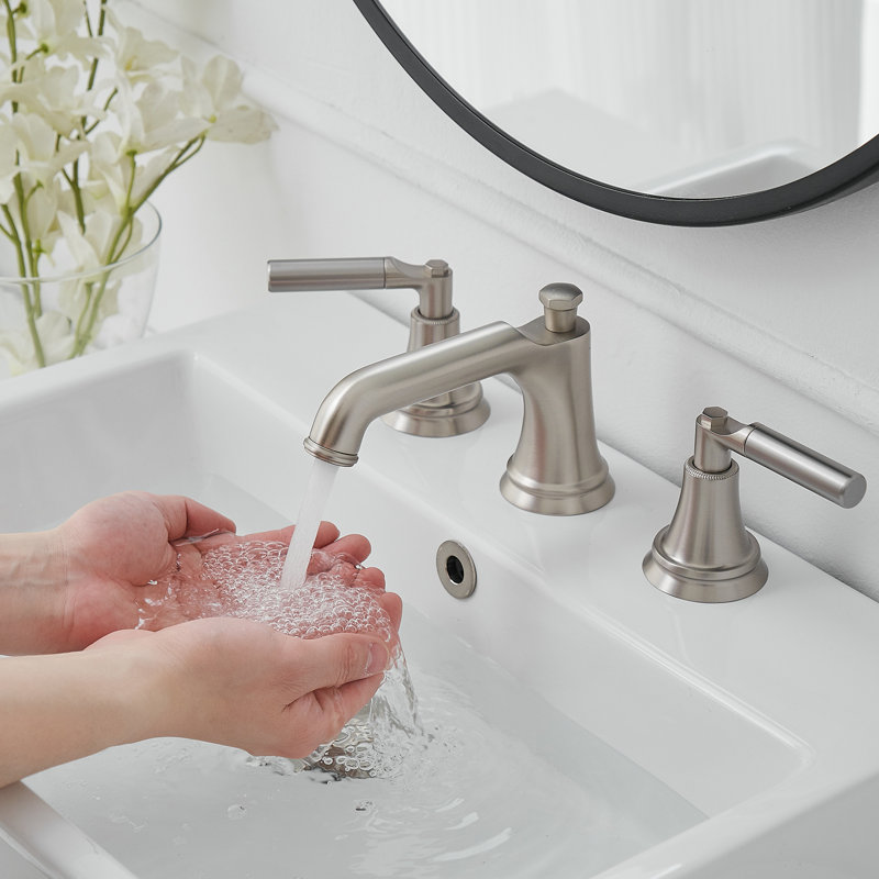 Widespread 2-handle Bathroom Faucet with Drain Assembly, Brushed Nickel