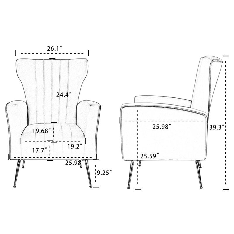 Chaise rembourrée en velours avec dossier à oreilles - pieds dorés, jaune, 1 siège pour différentes pièces