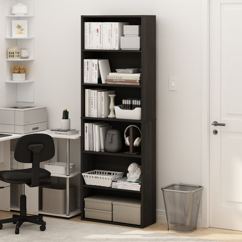 Furinno JAYA Book Shelf Set of 2, 6-Tier Bookshelf, Bookcase, 9.5 x 24.6 x 71, for Home Office, Living Room, Espresso