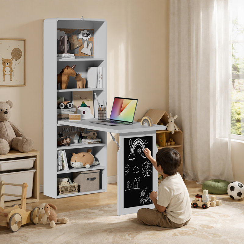 Bureau haut pliant avec tableau blanc, bureau d'ordinateur gain de place pour bureau à domicile, bureau avec prise électrique intégrée
