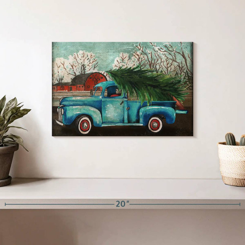 Camion bleu Mehar et arbre I, H 8 po x l 12 po