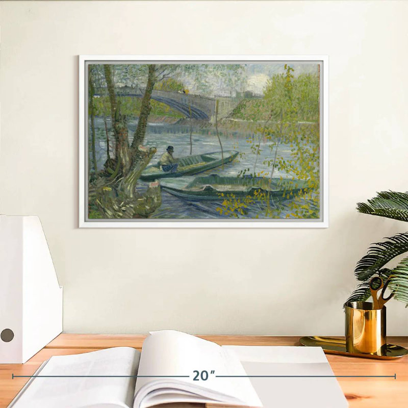 Pêche au printemps, 13 po x 9 po, Cadre flottant blanc