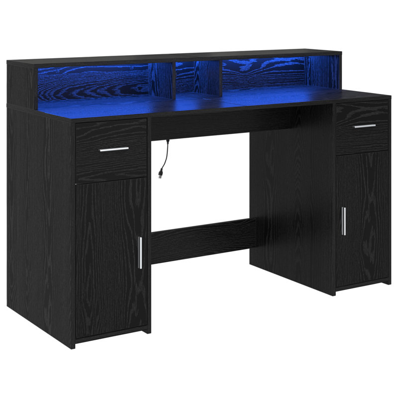 Desk Black Oak 55x91 Cm Engineered Wood, 91cm H x 140cm W x 55cm D