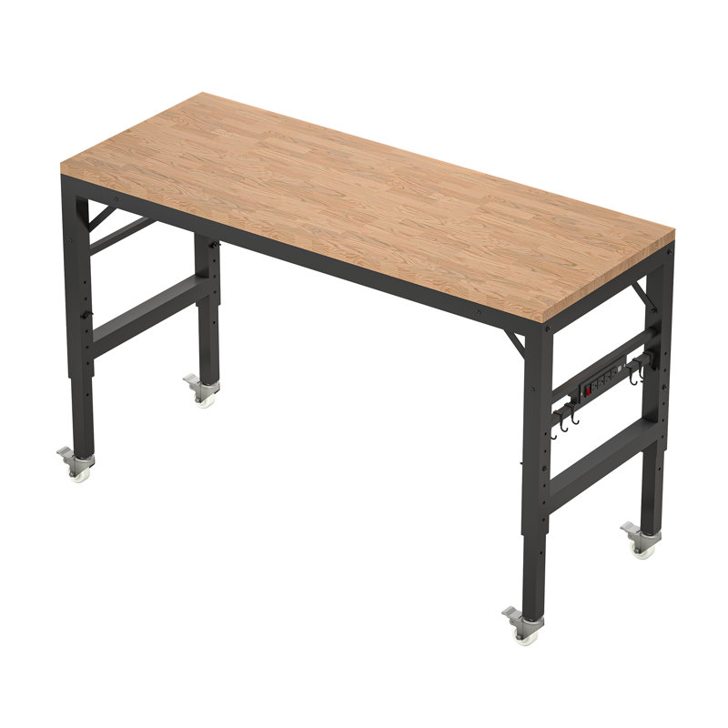 Adjustable Rubber Wood Workbench With Power Outlets & Wheels – 2000 LBS Capacity