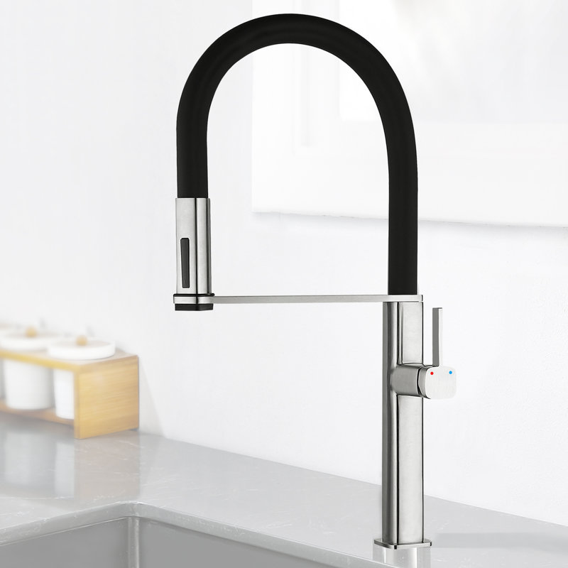 Single Handle Pull Down Sprayer Kitchen Faucet with 360° Spout Swivel in Brushed Nickel