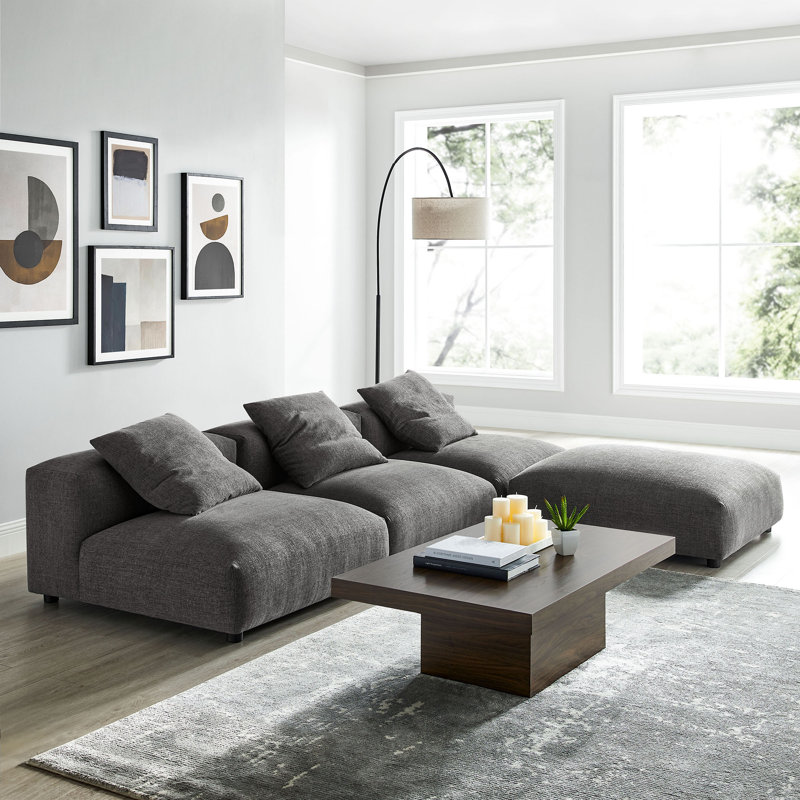 Solace 4-Piece Modular Upholstered Sectional Sofa, Charcoal Fabric