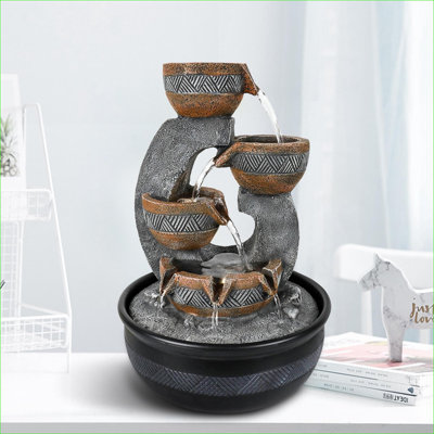 Agoodping 15.7'' Lighted Tabletop Water Fountain with Adjustable Flow