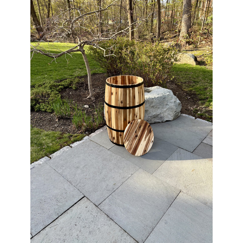Acacia Wood Drum Patio Planter Barrel, 30" H x 16" W x 16" D