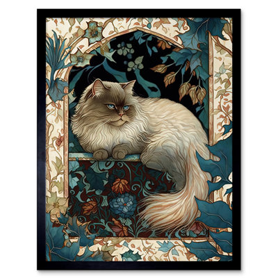 Perched Himalayan Persian Cat Modern Nouveau - Single Picture Frame Print