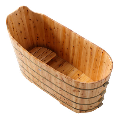 59'' x 25.6'' Freestanding Soaking Wood Bathtub