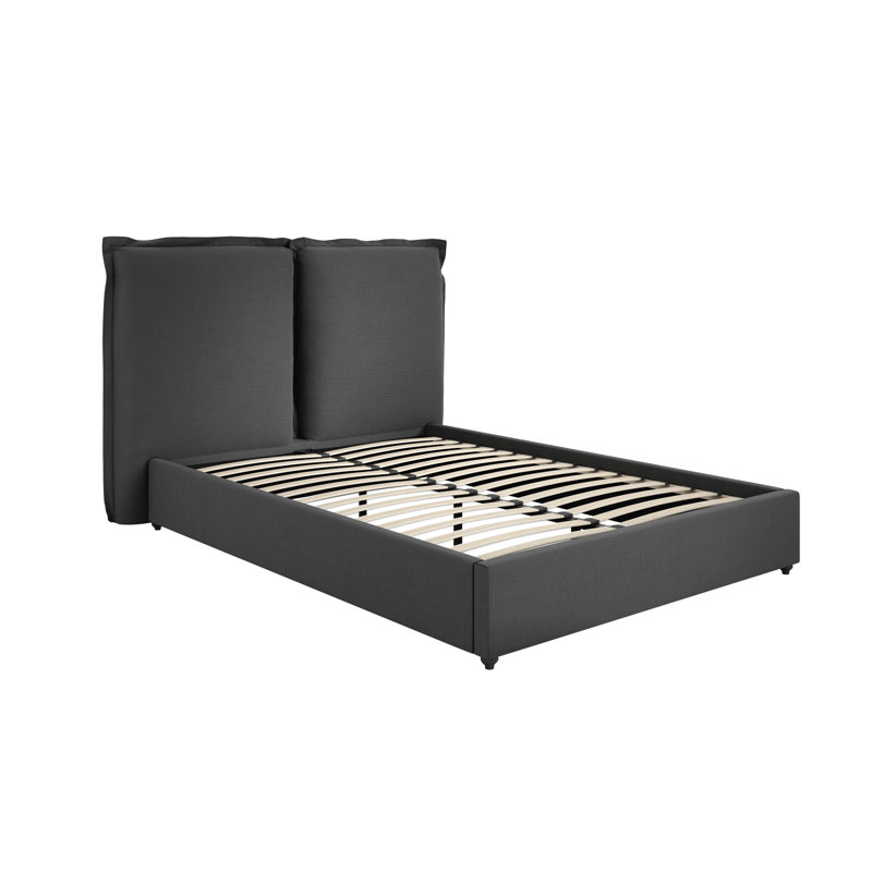 Babak Upholstered Pillowed Bed, Black, Super King (6')