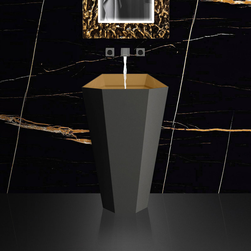 Hex 23.1'' L Bathroom Sink, Black/Gold