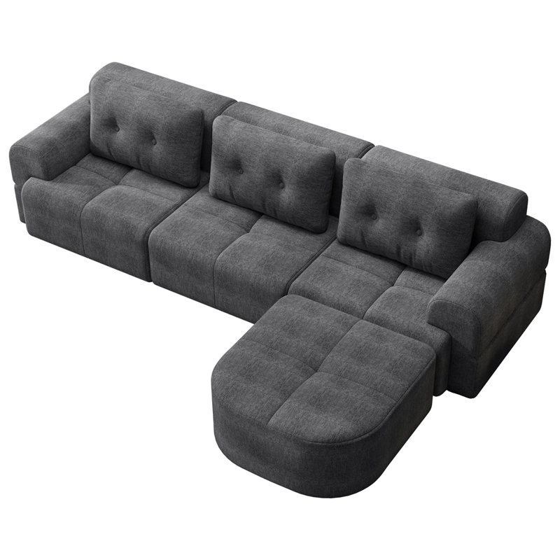 Canapé modulaire modulaire avec méridienne, structure entièrement en mousse, emballage de compression, Dark Grey