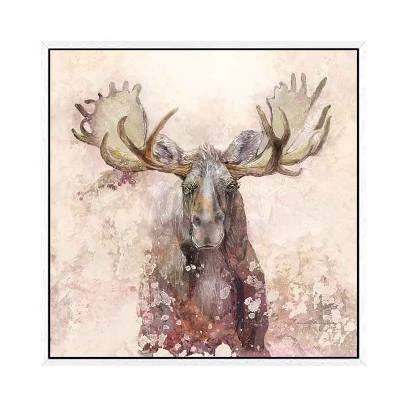 Moose - Painting on Canvas, 93.98cm H x 93.98cm W x 3.81cm D, White Floater Framed