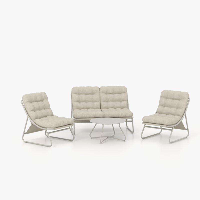 Olilawn Outdoor & Indoor 4-Piece Conversation Set Furniture, Removable Padded Olefin Cushion, Deluxe Enlarged Seat, Coffee Table, Champagne