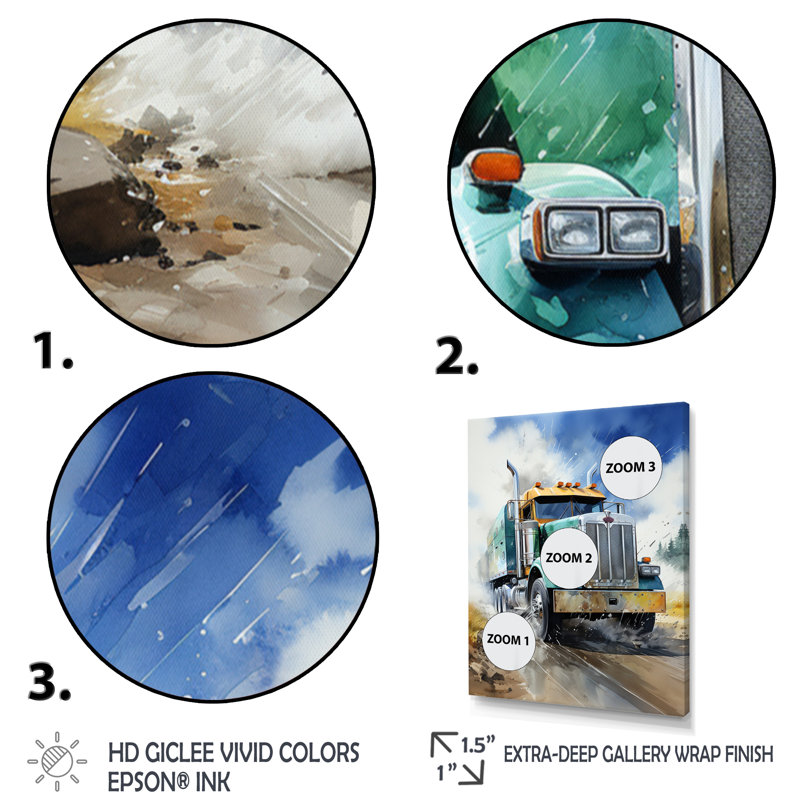 Camion semi-lourd I - reproduction sur toile, H 20 po x l 12 po x P 1 po, Cadre photo noir