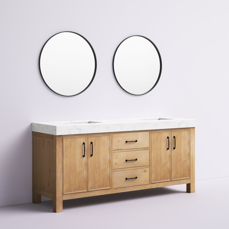 72'' Double Bathroom Vanity with Engineered Marble Top, Brown, White, Matte Black