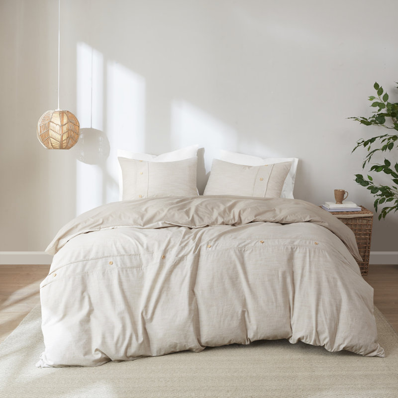 Dover Natural Organic Cotton Oversized Duvet Cover Set Full/Queen, Full/Queen Duvet Cover + 2 Shams, Natural