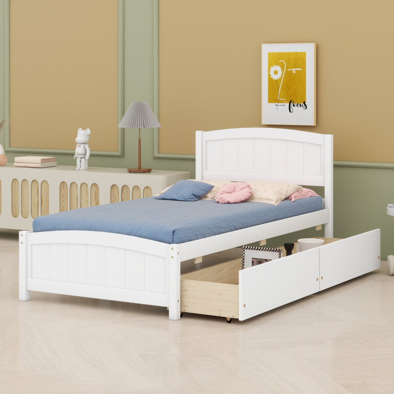Lit plateforme avec deux tiroirs, Blanc