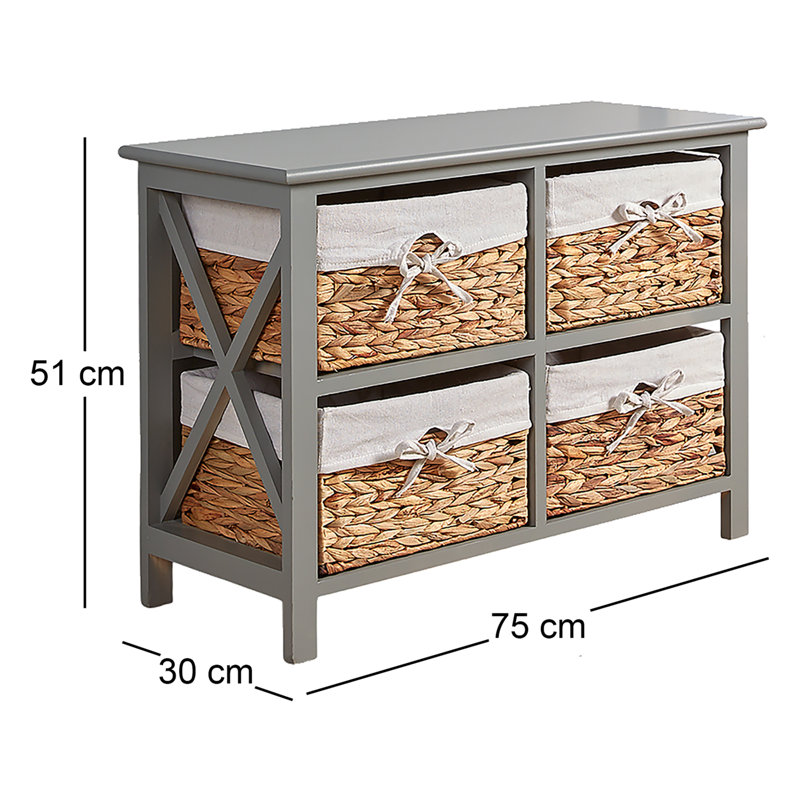 Frahm Fully Assembled 4 Wicker Drawer Wide Chest Storage Unit, Grey