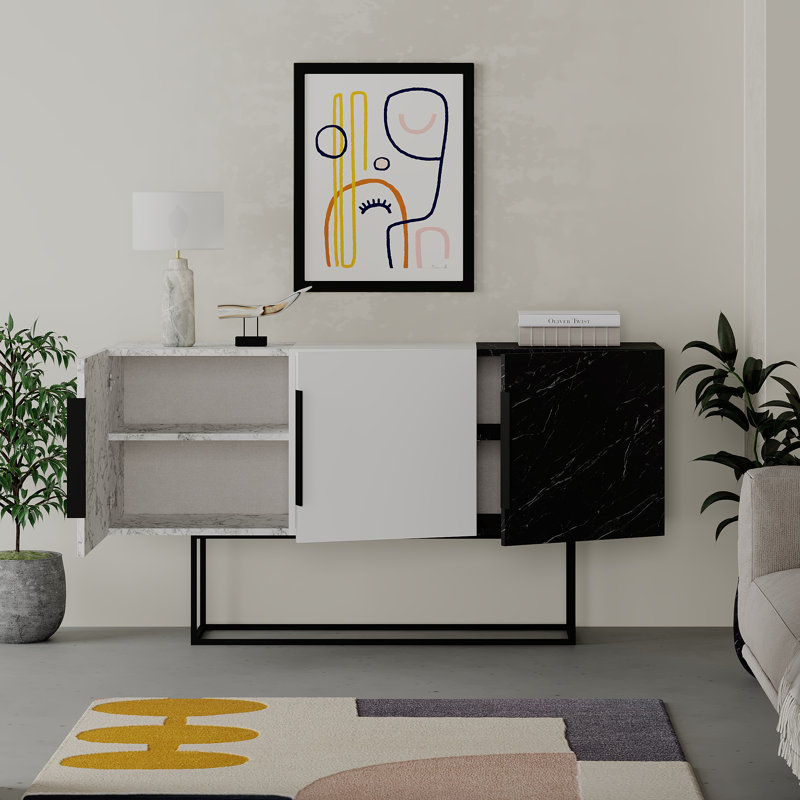 Adley 150cm Console Table - Chic and Contemporary with Stainless Steel Legs, Carrara/ White/Bendir