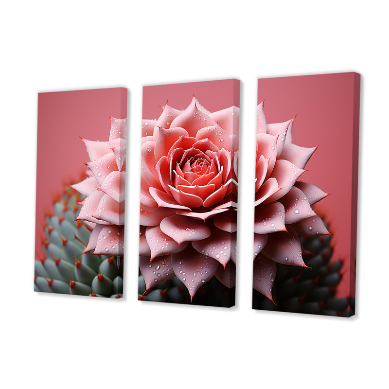 Cactus rose résilience - ensemble d'art sur toile cactus floral, H 32 po x l 48 po x P 1 po